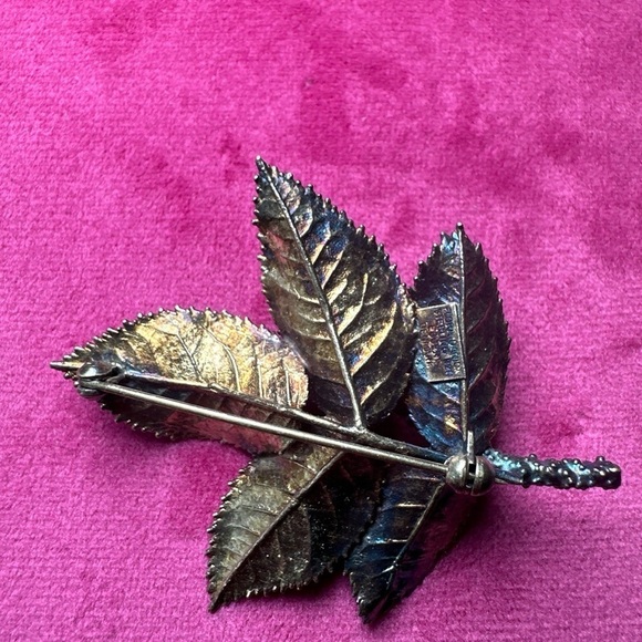 Sterling silver Brooch Flora Danica Denmark Acorn Leaves By Eggert vintage 0667 - Picture 5 of 12